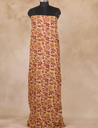 Hand Block Printed Kalamkari Unstitched 3pc Suit Set
