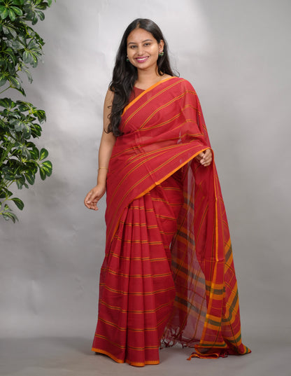 Red Narayanpet Cotton Saree | Looms & Tassels