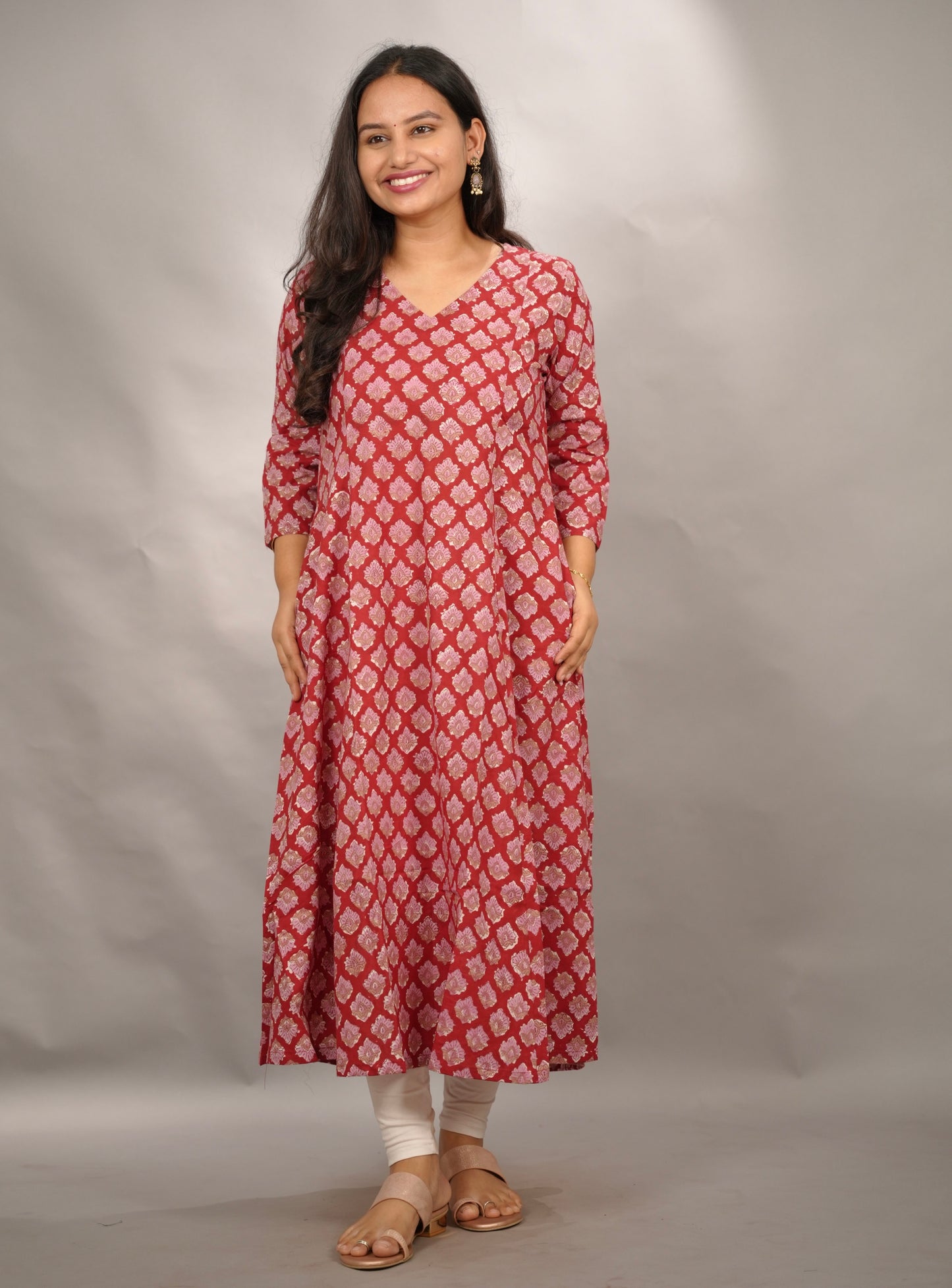 Red Pure Mul Cotton Kali Kurta | Looms & Tassels
