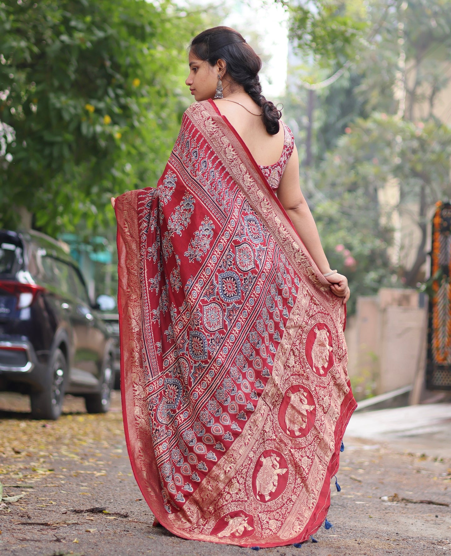 Ajrakh Dola Silk Saree