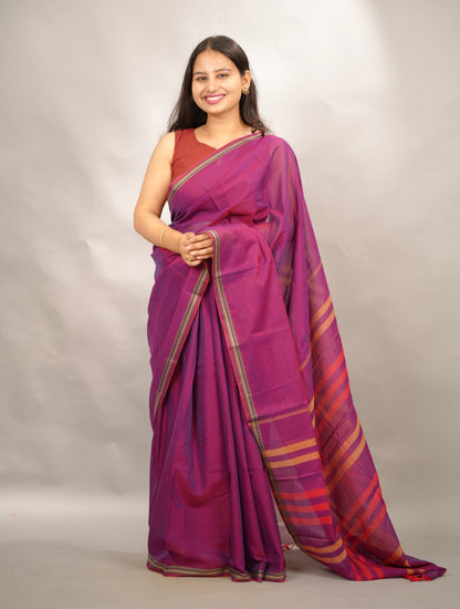 Magenta Narayanpet Cotton Saree | Looms & Tassels
