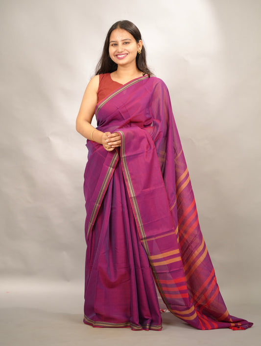 Magenta Narayanpet Cotton Saree | Looms & Tassels