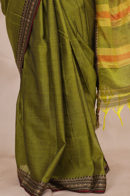 Green Narayanpet Cotton Saree | Looms & Tassels