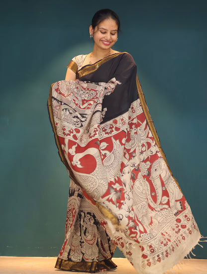 Nizam Border Kalamkari Silk Saree
