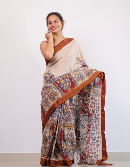 Nizam Border Kalamkari Silk Saree