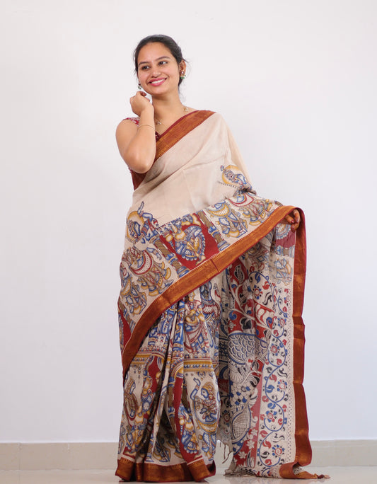 Nizam Border Kalamkari Silk Saree