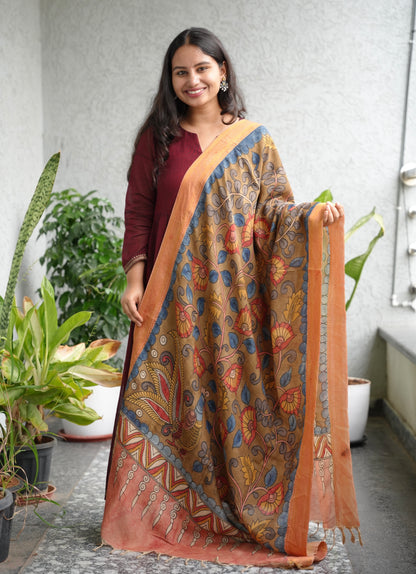 Pen Kalamkari chennur silk duppata
