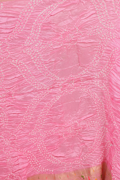 Baby Pink Handcrafted Pattern Bandhani Paithani Dola Silk Saree | Looms & Tassels
