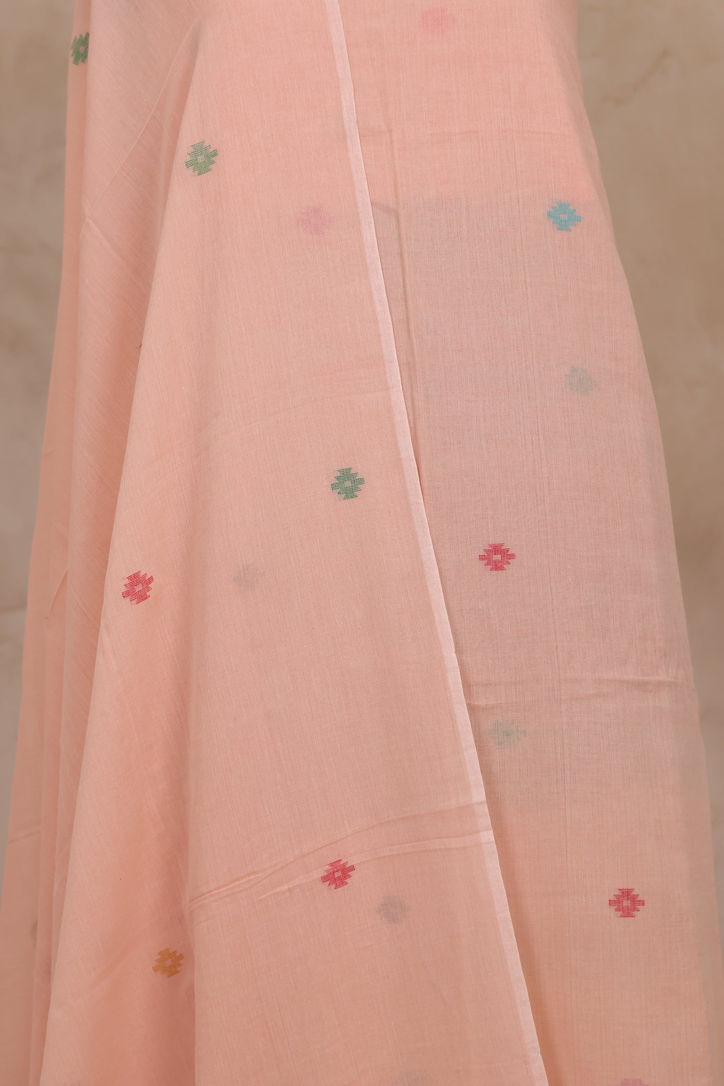 Peach Handwoven Jamdhani weaving pure Malai cotton 2 piece suit sets | Looms & Tassels
