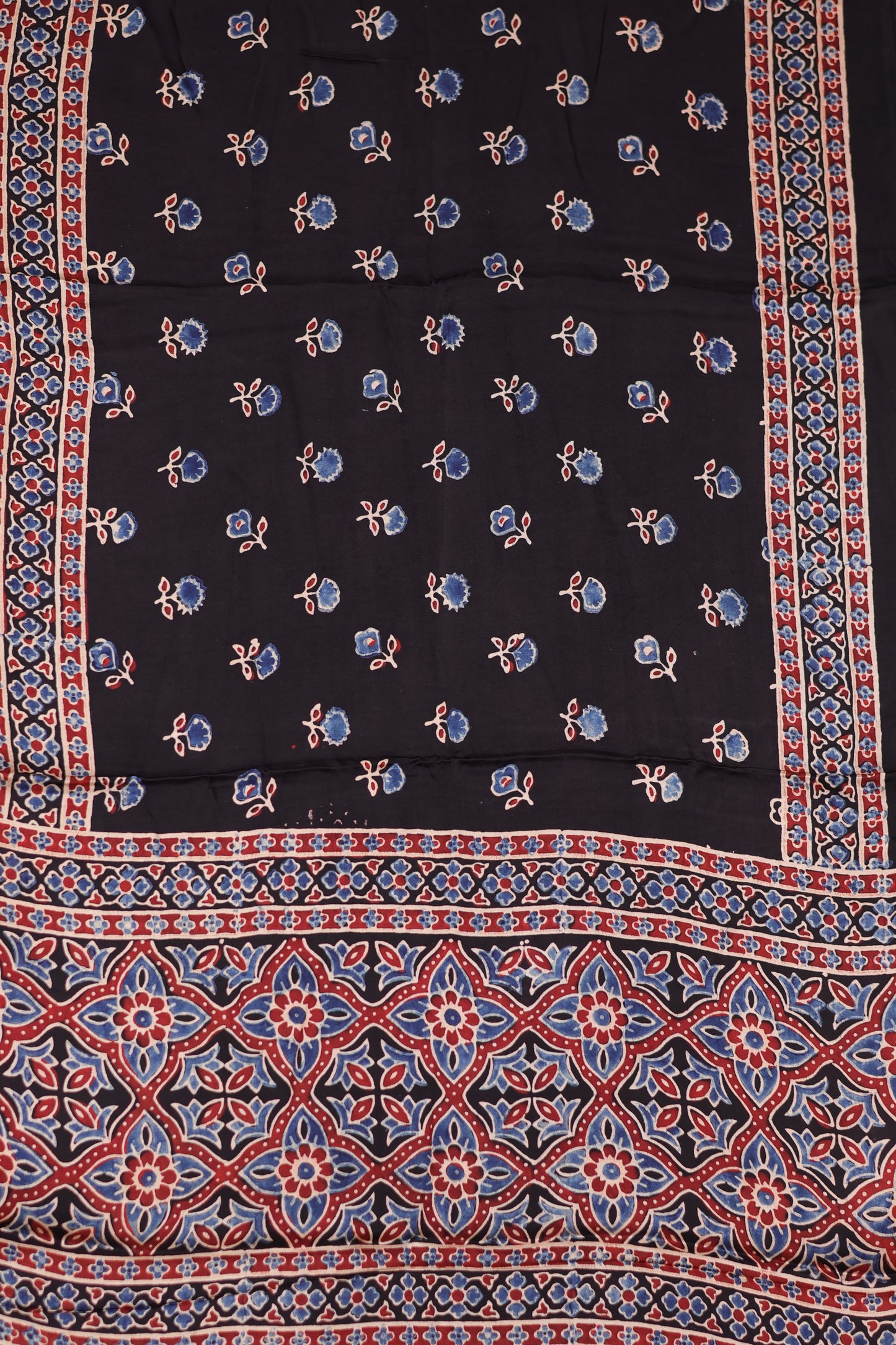Black Ajrakh Hand Block Printed Modal Silk Stole | Looms & Tassels