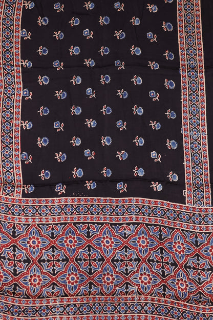 Black Ajrakh Hand Block Printed Modal Silk Stole | Looms & Tassels