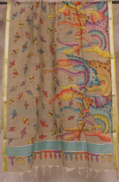 Pen Kalamkari Mangalagiri silk Dupatta