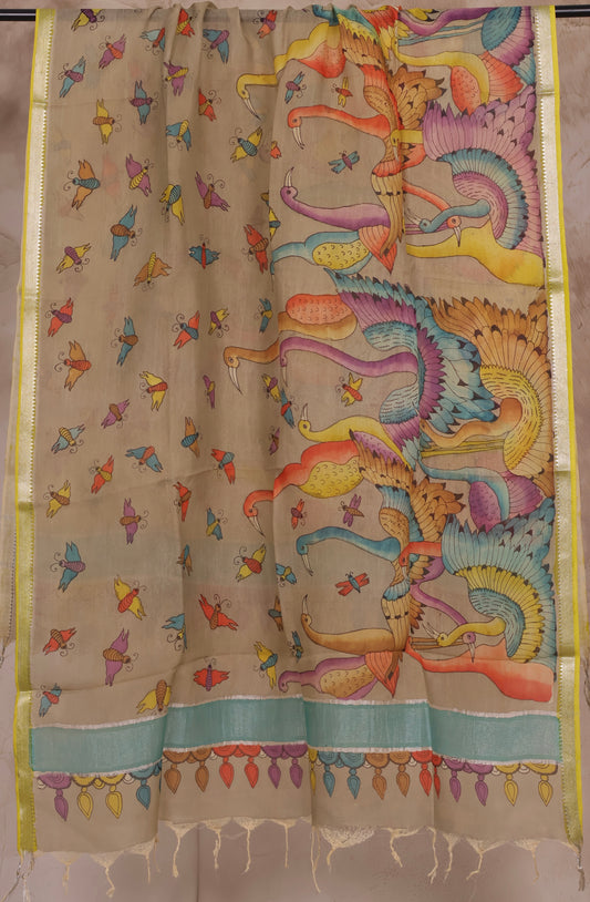 Pen Kalamkari Mangalagiri silk Dupatta