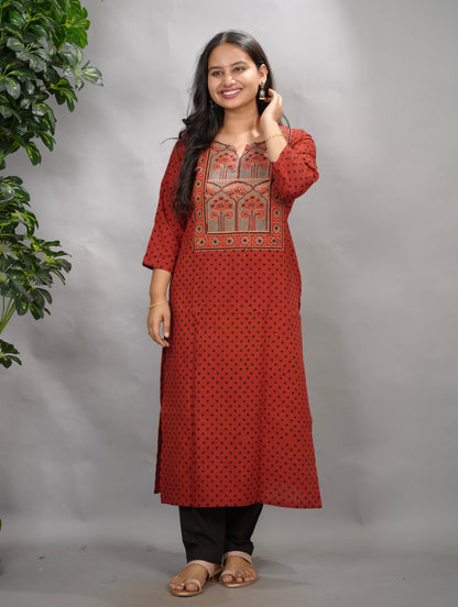 Maroon Ajrakh Pattern Hand Block printed Kurti | Looms & Tassels