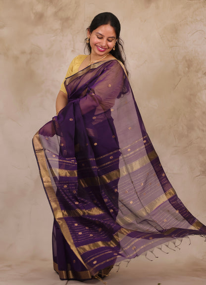 Purple Handloom Maheswari Silk Cotton Sarees | Looms & Tassels