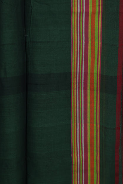 Bottle Green Bhujodi weaving Malai Cotton Saree | Looms & Tassels