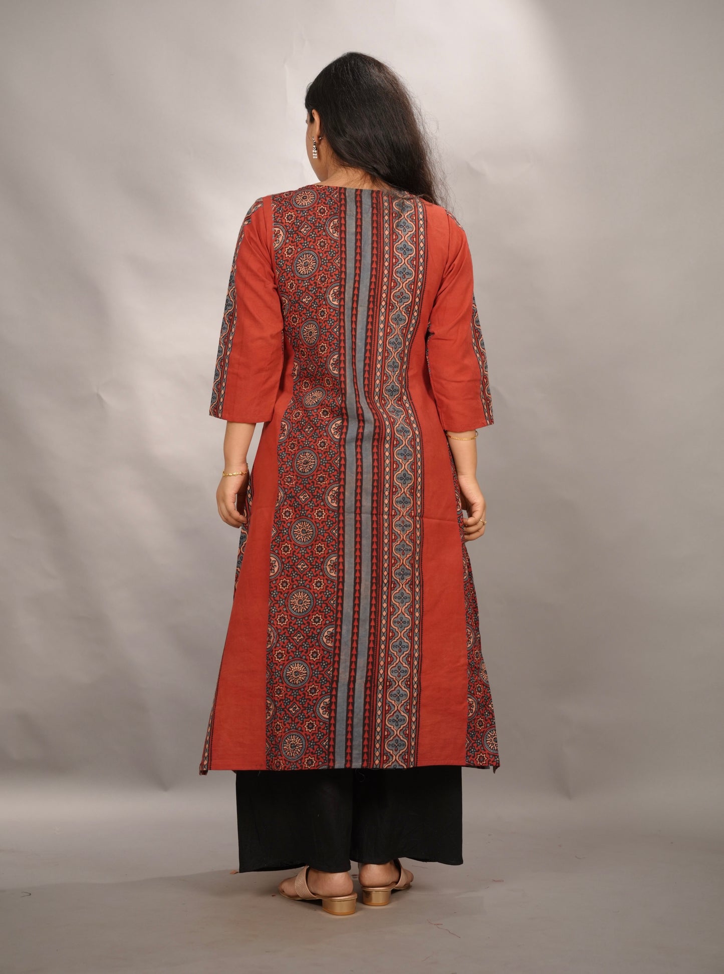 Red Ajrakh Pattern Hand Block printed Kurti | Looms & Tassels