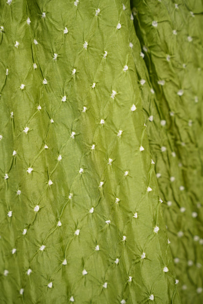 Parrot Green Handcrafted Bandhani Paithani Dola Silk Saree | Looms & Tassels