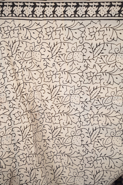 Lavender Bagru Handblock printed MulMul cotton saree | Looms & Tassels