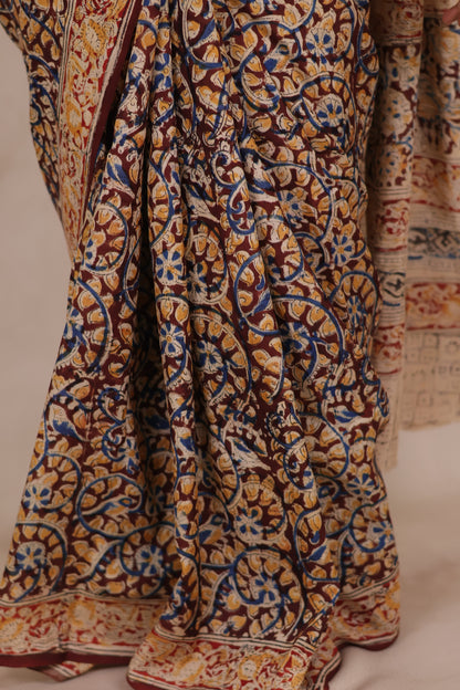 Hand Block Printed Kalamkari Chennur Silk Saree
