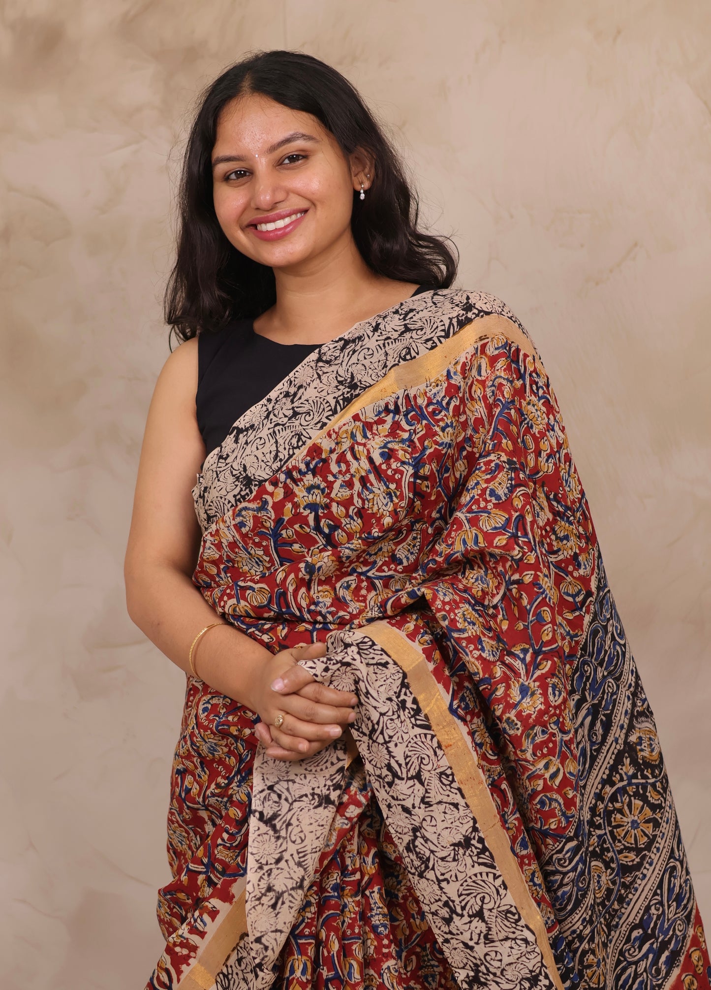 Hand Block Printed Kalamkari Chennur Silk Saree