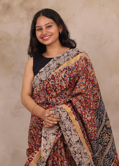 Hand Block Printed Kalamkari Chennur Silk Saree