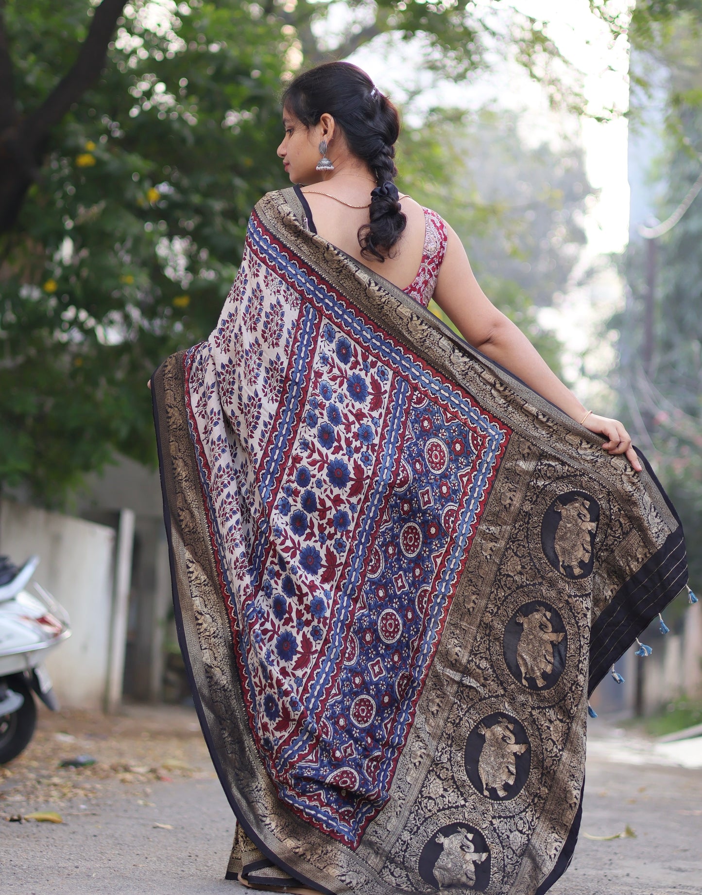 Ajrakh Dola Silk Saree