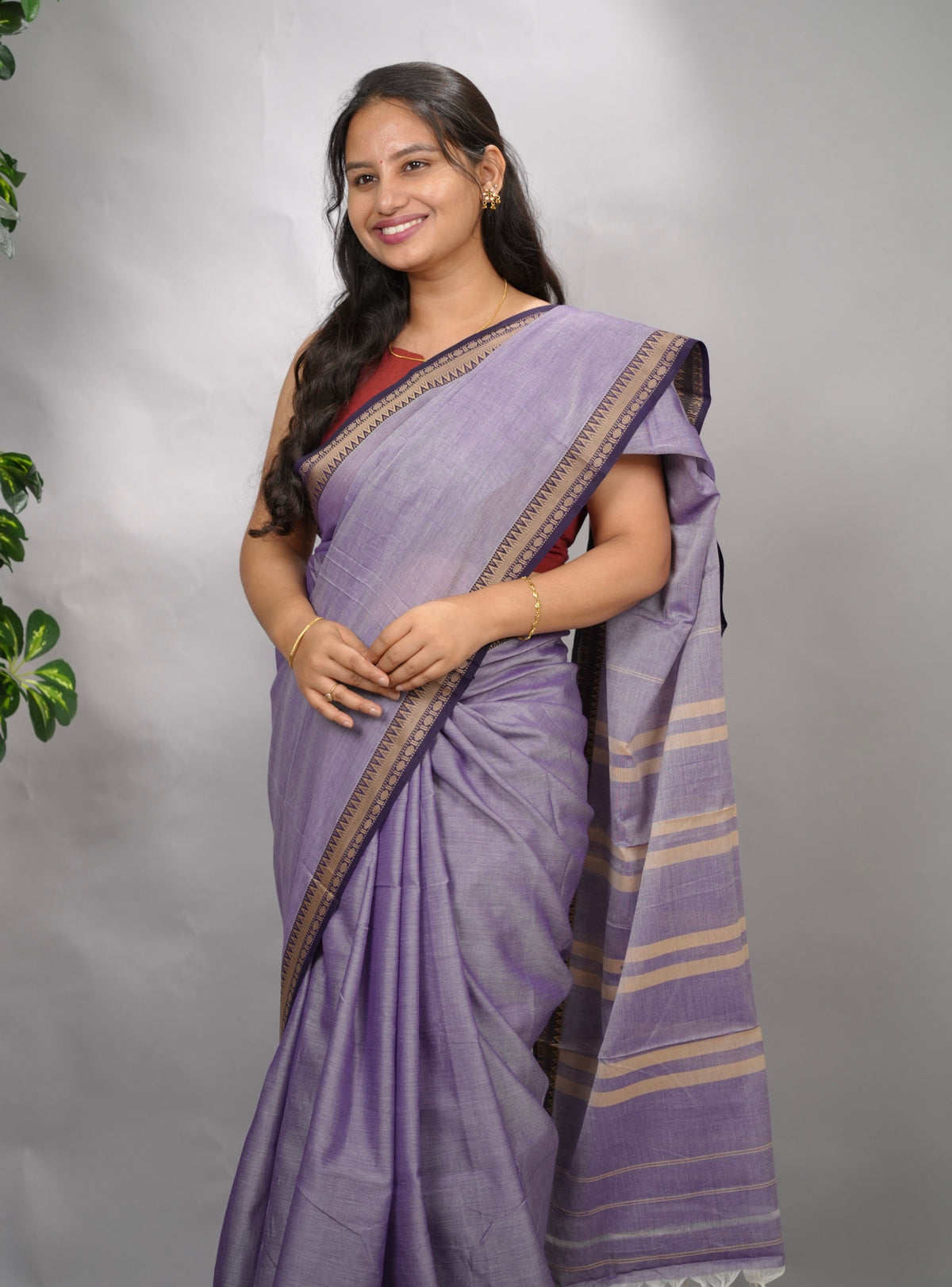 Lavender Narayanpet Cotton Saree | Looms & Tassels