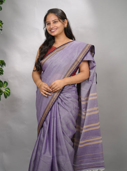 Lavender Narayanpet Cotton Saree | Looms & Tassels