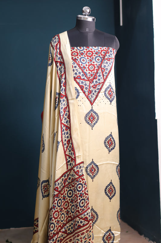 Handblock printed Ajrakh modal silk 2 piece suit set