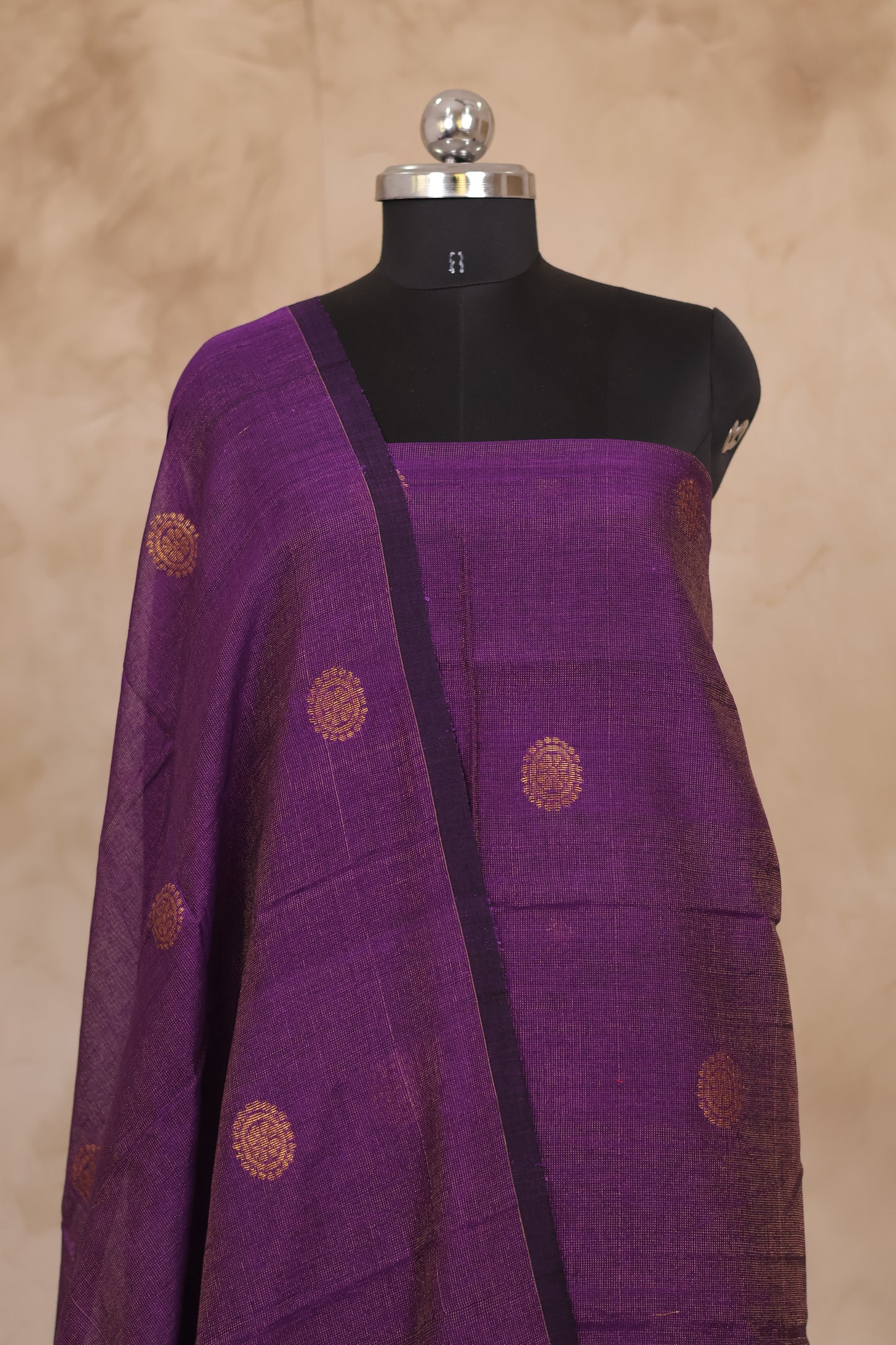 Purple Handwoven Jamdhani weaving Tissue Linen 2 piece suit sets | Looms & Tassels