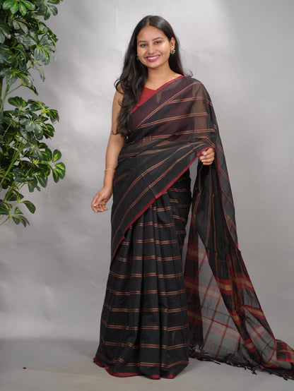 Black Narayanpet Cotton Saree | Looms & Tassels