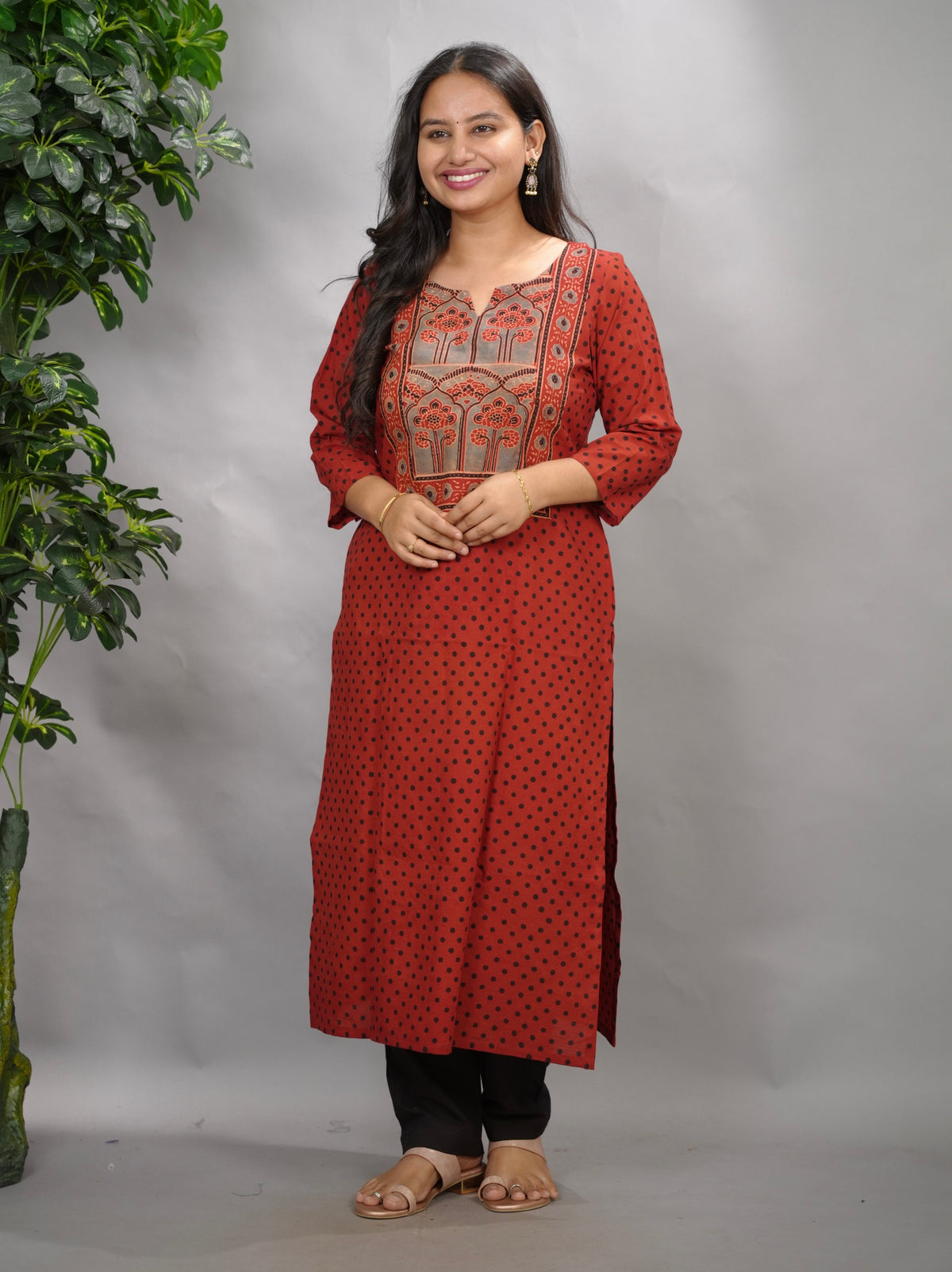 Maroon Ajrakh Pattern Hand Block printed Kurti | Looms & Tassels