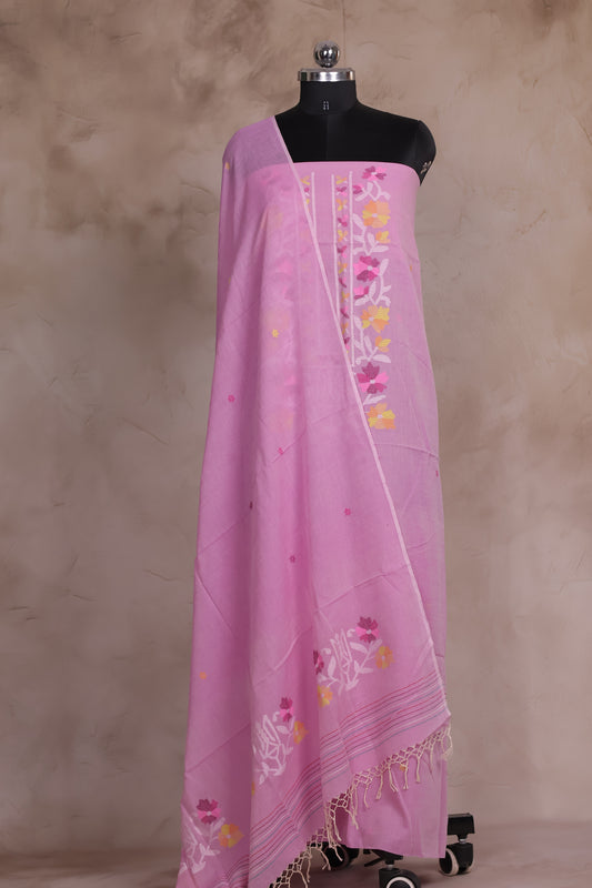 Lilac Handwoven Jamdhani weaving pure Malai cotton 2 piece suit sets | Looms & Tassels