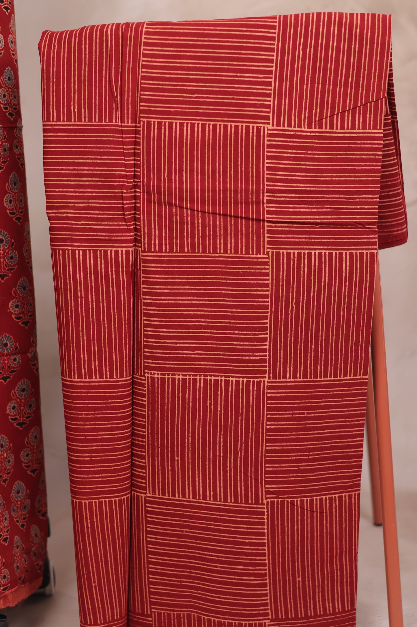 Maroon Ajrakh Handblock Printed Pure Cotton 3 piece suit set | Looms & Tassels