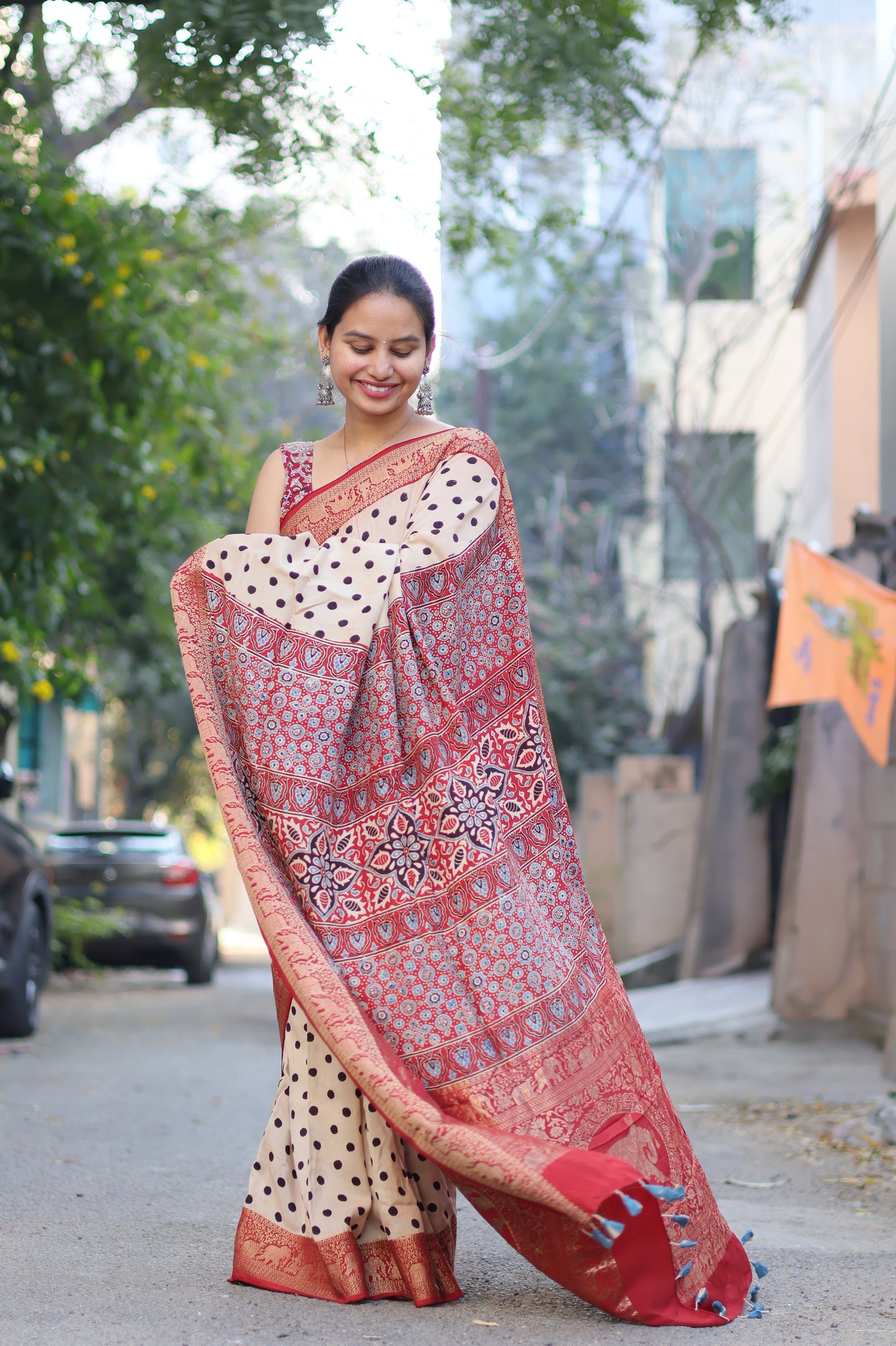 Ajrakh Dola Silk Saree