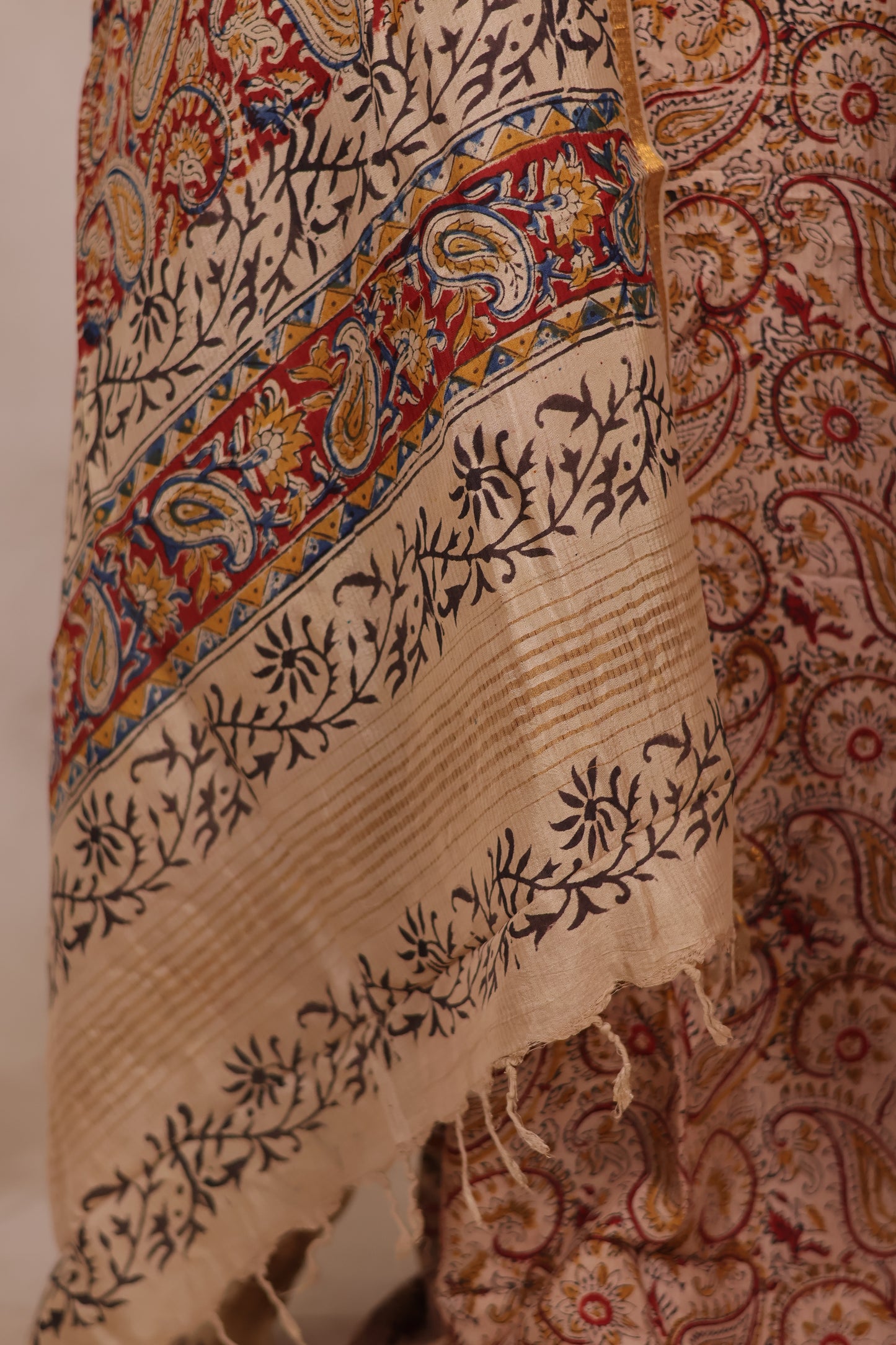 Hand Block Printed Kalamkari Unstitched 3pc Suit Set