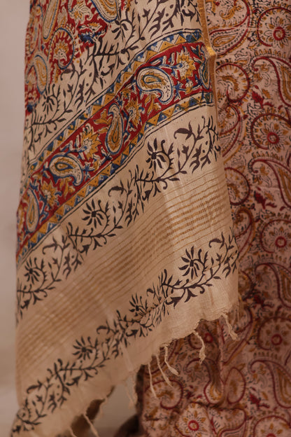 Hand Block Printed Kalamkari Unstitched 3pc Suit Set