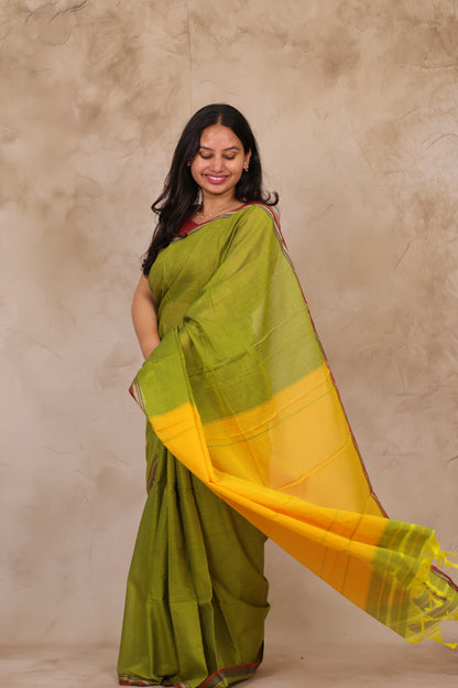 Green Narayanpet Cotton Saree | Looms & Tassels
