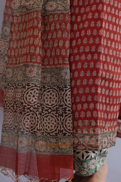 Handblock printed kota 3 piece suit (stitched)
