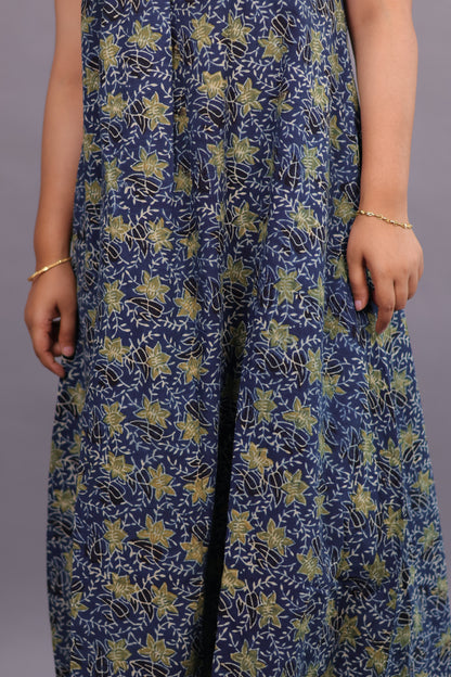 Blue Ajrakh Handblock Printed A-Line Cotton Kurti – Elegant & Comfortable Ethnic Wear | Looms & Tassels