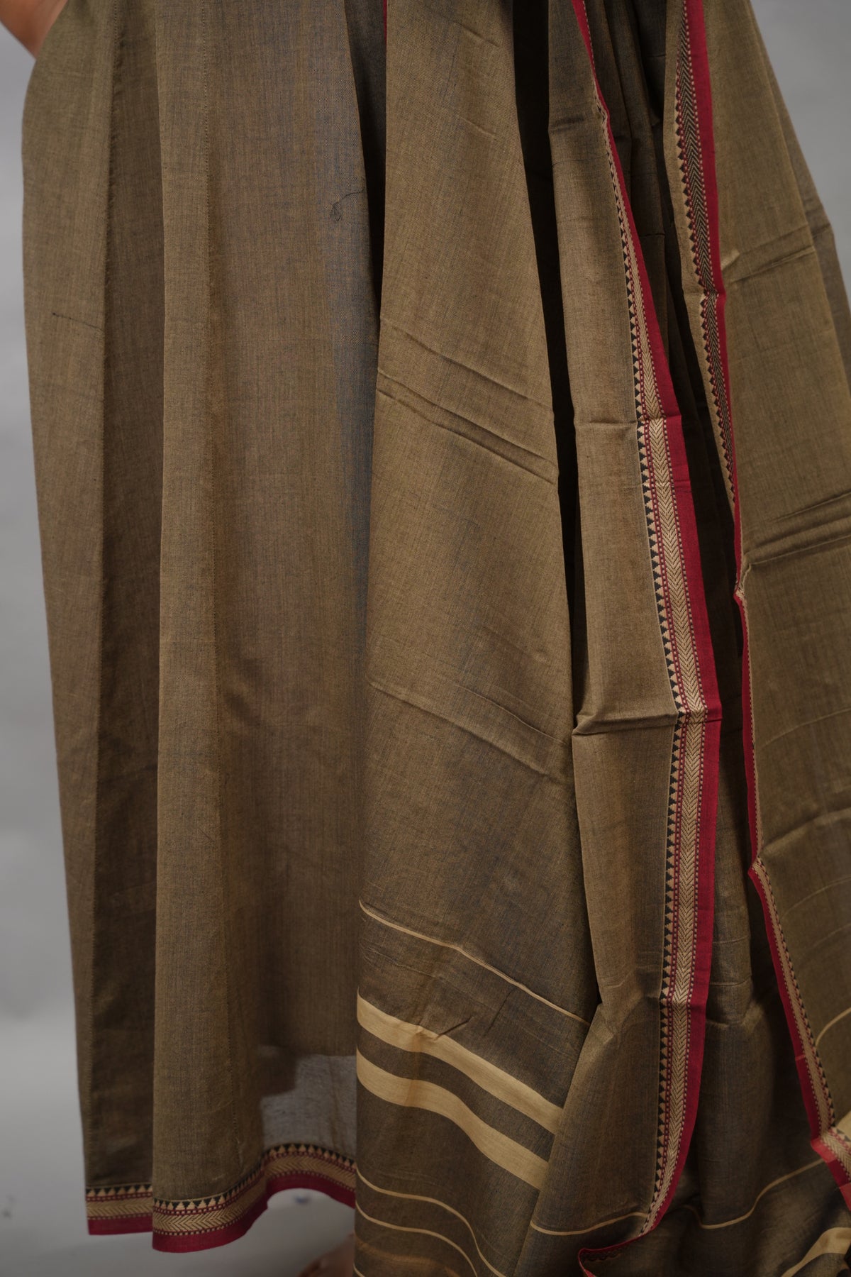 Grey Ajrakh Patch Work Narayanpet Cotton Anarkali Dress with Narayanpet Dupatta | Looms & Tassels
