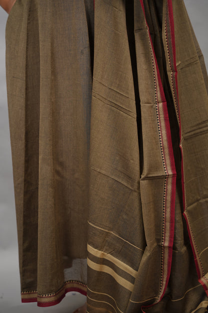 Grey Ajrakh Patch Work Narayanpet Cotton Anarkali Dress with Narayanpet Dupatta | Looms & Tassels
