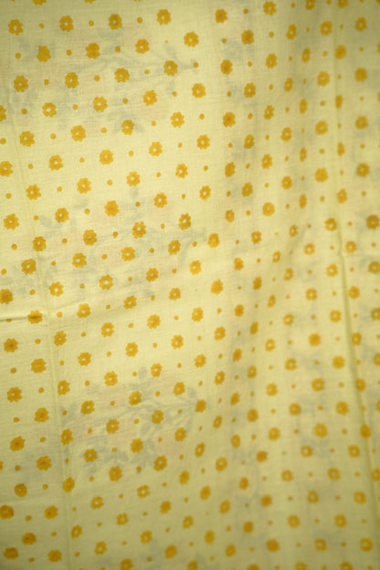 Pastel yellow Bagru Handblock printed MulMul cotton saree | Looms & Tassels