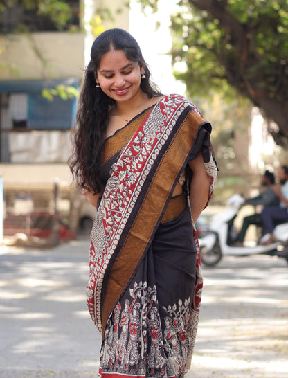 Black chennur silk Handcrafted Nizam Border Saree