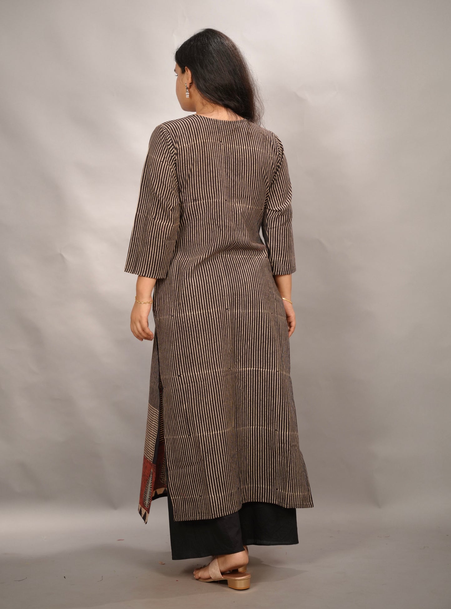 Black Ajrakh Pattern Hand Block printed Kurti | Looms & Tassels