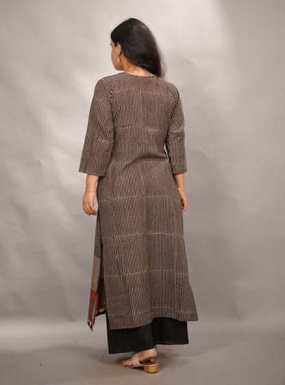 Black Ajrakh Pattern Hand Block printed Kurti | Looms & Tassels