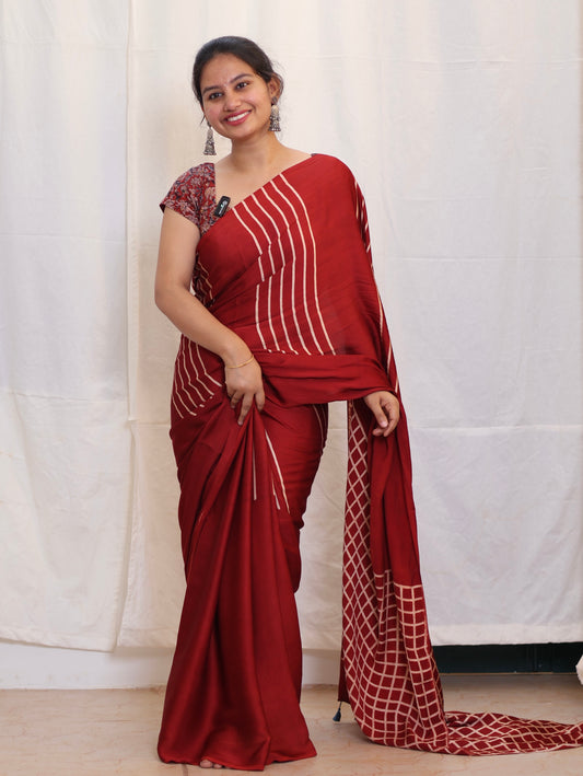 Ajrakh Modal Silk Saree