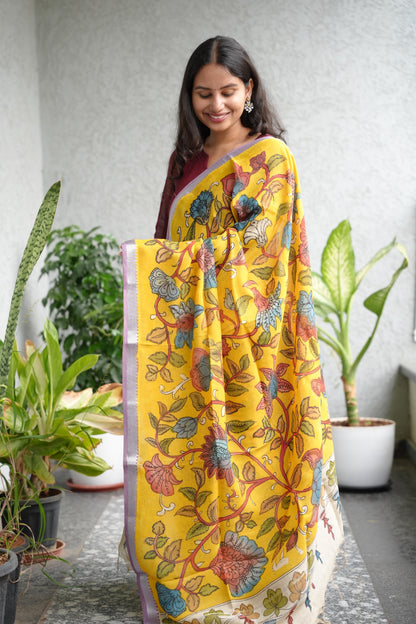 Pen Kalamkari Mangalagiri silk Dupatta