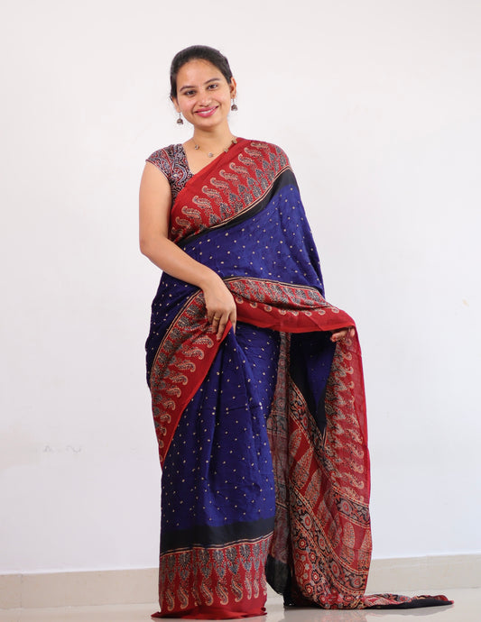 Ajrakh Bandhej Modal Silk Saree